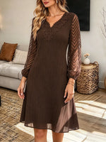 Vintage Elegant Patchwork Lace Sheer Chiffon Dress