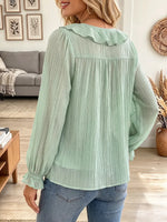 Vintage Elegant Cotton-linen Patchwork Ruffle Shirt