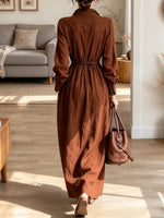Vintage Chic Zip Lapel Art Casual Stylish Long Sleeve Maxi Dress