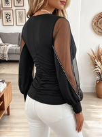 Vintage Elegant Patchwork Sheer Mesh Shirt